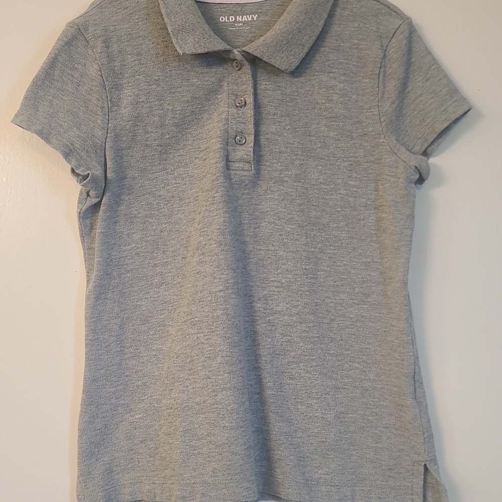 Children’s Short Sleeve Polo Shirt – Gray, Button-Up Collar, Size (M)